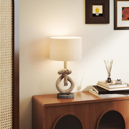 Nautical LED Table Lamp with USB Charging Port for Bedroom & Office - Distressed Wood