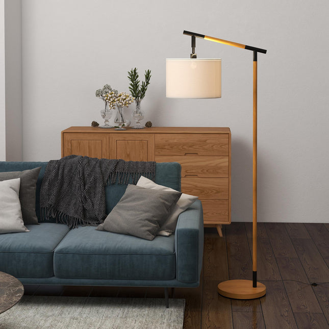 Modern Floor Lamp with 350° Rotating Lampshade and LED Bulb - Brown