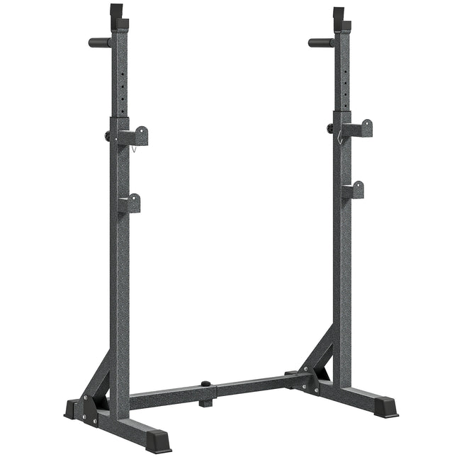 Heavy Duty Adjustable Barbell Squat Rack with Dip Station Multifunctional Power Stand - Black