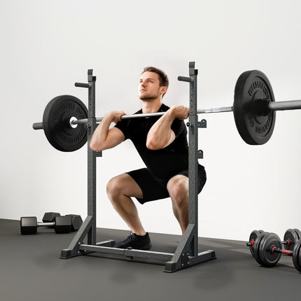 Heavy Duty Adjustable Barbell Squat Rack with Dip Station Multifunctional Power Stand - Black