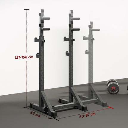 Heavy Duty Adjustable Barbell Squat Rack with Dip Station Multifunctional Power Stand - Black