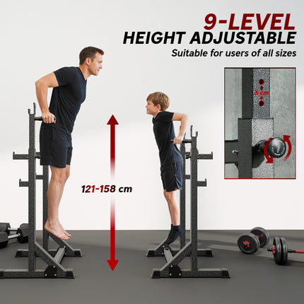 Heavy Duty Adjustable Barbell Squat Rack with Dip Station Multifunctional Power Stand - Black