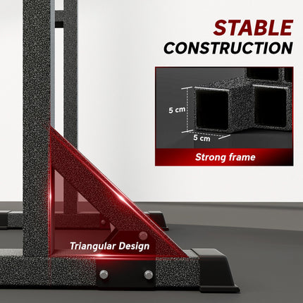 Heavy Duty Adjustable Barbell Squat Rack with Dip Station Multifunctional Power Stand - Black