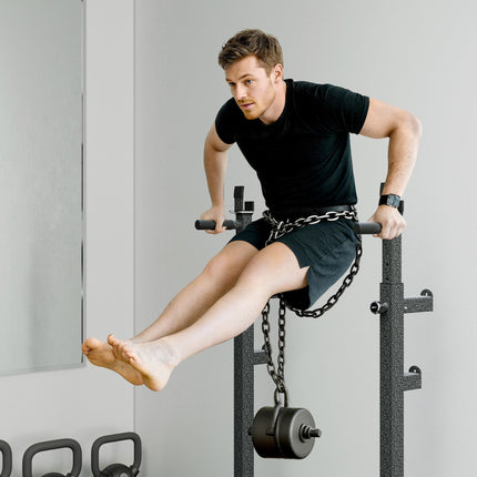Heavy Duty Adjustable Barbell Squat Rack with Dip Station Multifunctional Power Stand - Black