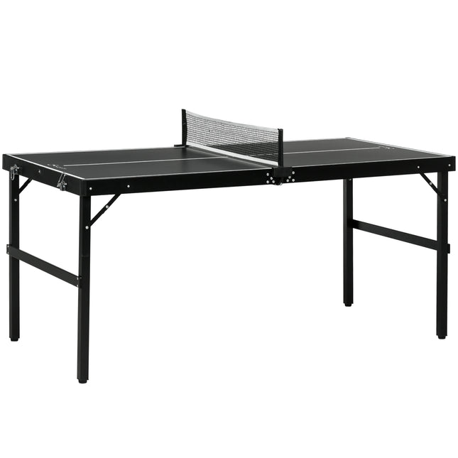 5ft Mini Table Tennis Table, Folding Ping Pong Table with Net and Aluminium Frame, Portable Ping Pong Game Set for Indoor Outdoor Use, Black