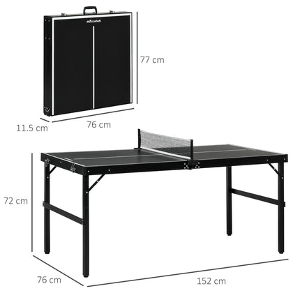 5ft Mini Table Tennis Table, Folding Ping Pong Table with Net and Aluminium Frame, Portable Ping Pong Game Set for Indoor Outdoor Use, Black