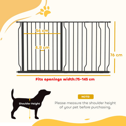 Extra Wide 75-145cm Pressure Fit Dog Gate for Stairways, Doorways & Hallways - Black