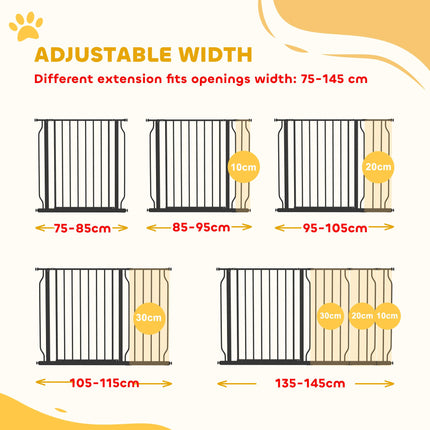 Extra Wide 75-145cm Pressure Fit Dog Gate for Stairways, Doorways & Hallways - Black