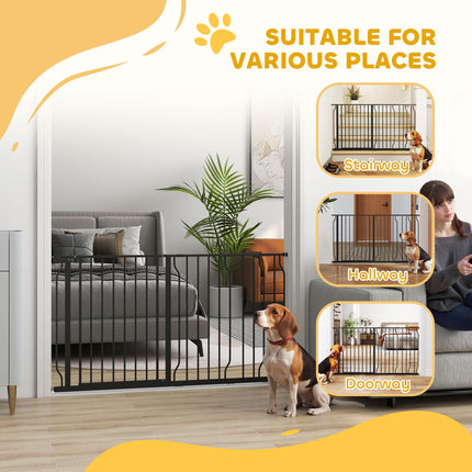 Extra Wide 75-145cm Pressure Fit Dog Gate for Stairways, Doorways & Hallways - Black