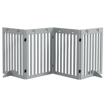 Foldable Wooden Pet Gate with Support Feet Freestanding Dog Safety Barrier - Grey