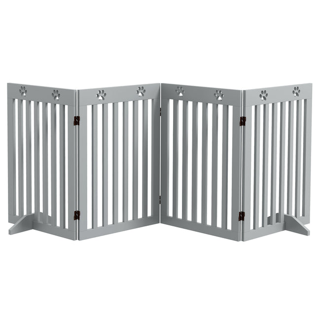 Foldable Wooden Pet Gate with Support Feet Freestanding Dog Safety Barrier - Grey