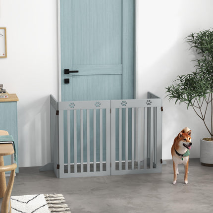 Foldable Wooden Pet Gate with Support Feet Freestanding Dog Safety Barrier - Grey