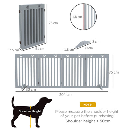 Foldable Wooden Pet Gate with Support Feet Freestanding Dog Safety Barrier - Grey
