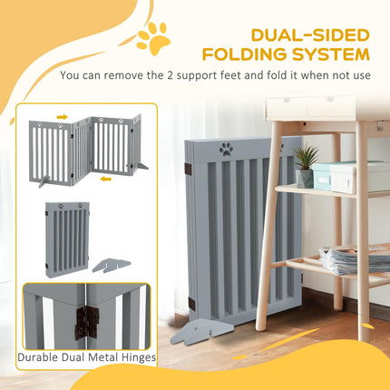 Foldable Wooden Pet Gate with Support Feet Freestanding Dog Safety Barrier - Grey