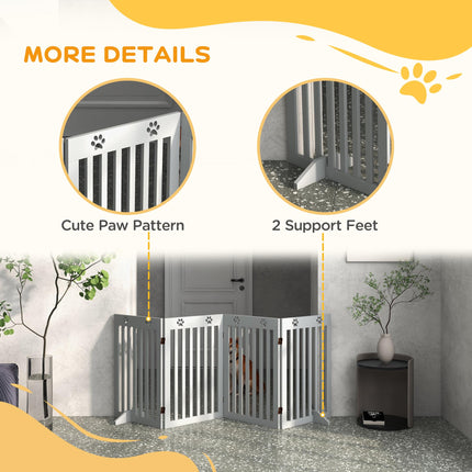Foldable Wooden Pet Gate with Support Feet Freestanding Dog Safety Barrier - Grey