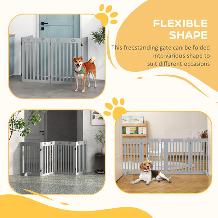 Foldable Wooden Pet Gate with Support Feet Freestanding Dog Safety Barrier - Grey