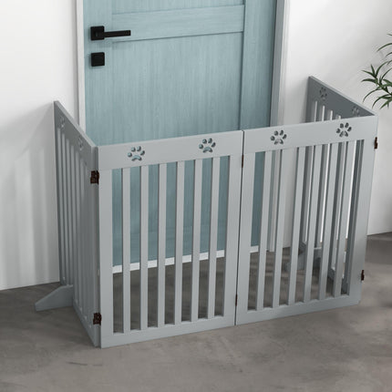 Foldable Wooden Pet Gate with Support Feet Freestanding Dog Safety Barrier - Grey