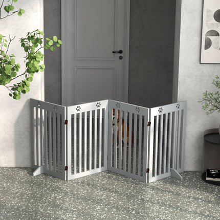 Foldable Wooden Pet Gate with Support Feet Freestanding Dog Safety Barrier - Grey