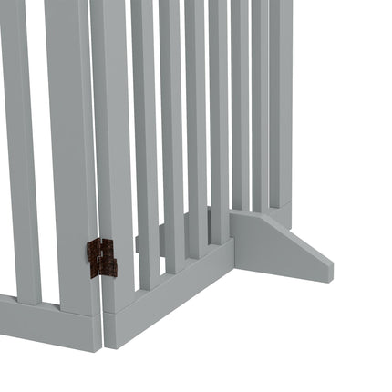 Foldable Wooden Pet Gate with Support Feet Freestanding Dog Safety Barrier - Grey