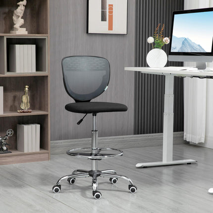 Swivel Drafting Chair with Lumbar Support and Adjustable Foot Ring for Standing Desk - Grey