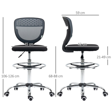 Swivel Drafting Chair with Lumbar Support and Adjustable Foot Ring for Standing Desk - Grey