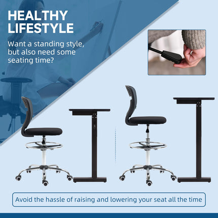 Swivel Drafting Chair with Lumbar Support and Adjustable Foot Ring for Standing Desk - Grey
