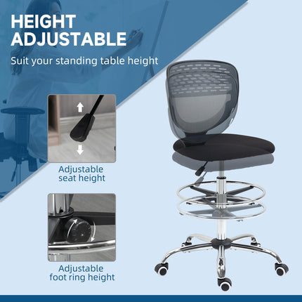 Swivel Drafting Chair with Lumbar Support and Adjustable Foot Ring for Standing Desk - Grey