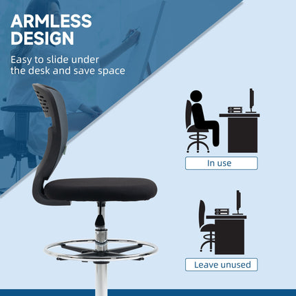 Swivel Drafting Chair with Lumbar Support and Adjustable Foot Ring for Standing Desk - Grey