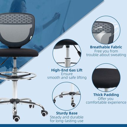 Swivel Drafting Chair with Lumbar Support and Adjustable Foot Ring for Standing Desk - Grey