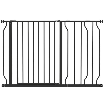 Expandable Pressure-Mounted Dog Gate with Door 75-115cm for Hallways & Staircases - Black