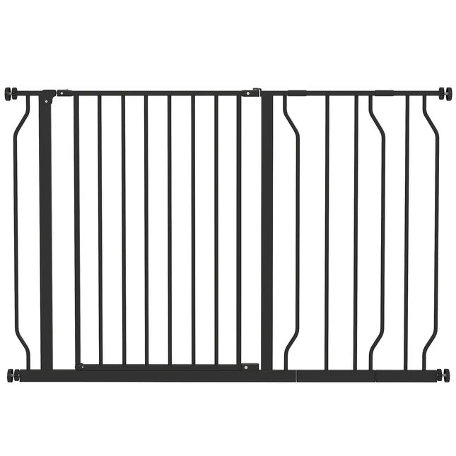 Expandable Pressure-Mounted Dog Gate with Door 75-115cm for Hallways & Staircases - Black