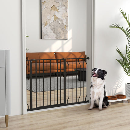 Expandable Pressure-Mounted Dog Gate with Door 75-115cm for Hallways & Staircases - Black