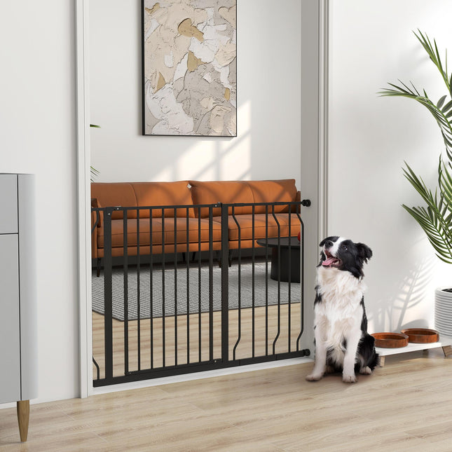 Expandable Pressure-Mounted Dog Gate with Door 75-115cm for Hallways & Staircases - Black