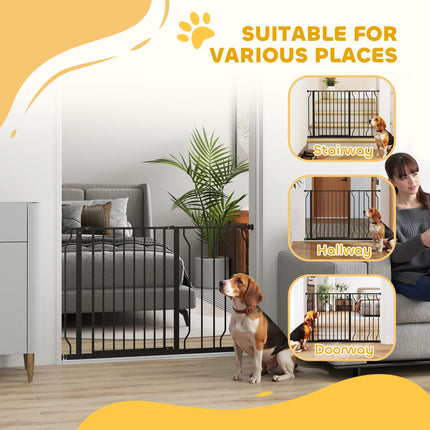 Expandable Pressure-Mounted Dog Gate with Door 75-115cm for Hallways & Staircases - Black