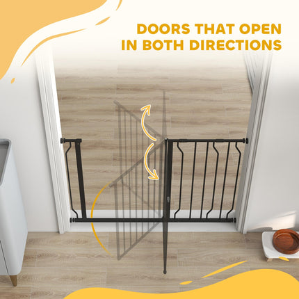 Expandable Pressure-Mounted Dog Gate with Door 75-115cm for Hallways & Staircases - Black