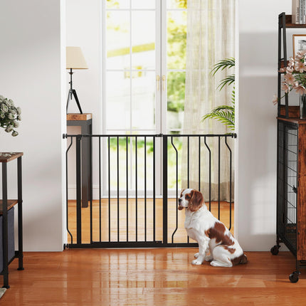 Expandable Pressure-Mounted Dog Gate with Door 75-115cm for Hallways & Staircases - Black