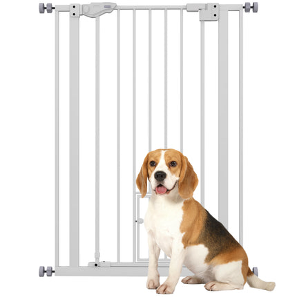 Extra Tall Indoor Pet Gate with Cat Flap, Auto Close, 74-80cm Wide - White