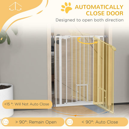 Extra Tall Indoor Pet Gate with Cat Flap, Auto Close, 74-80cm Wide - White