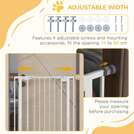 Extra Tall Indoor Pet Gate with Cat Flap, Auto Close, 74-80cm Wide - White