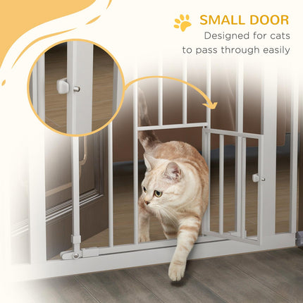 Extra Tall Indoor Pet Gate with Cat Flap, Auto Close, 74-80cm Wide - White