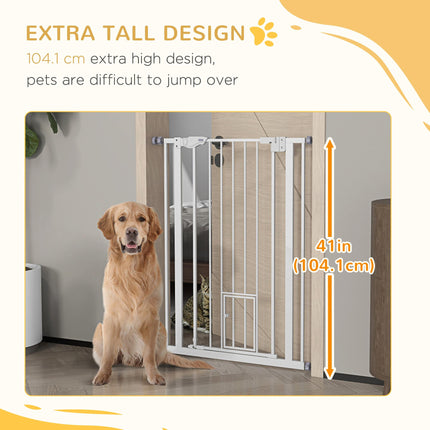 Extra Tall Indoor Pet Gate with Cat Flap, Auto Close, 74-80cm Wide - White