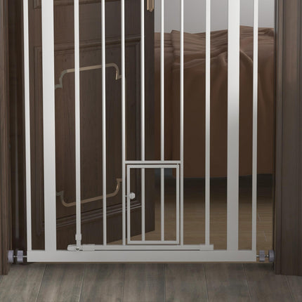 Extra Tall Indoor Pet Gate with Cat Flap, Auto Close, 74-80cm Wide - White