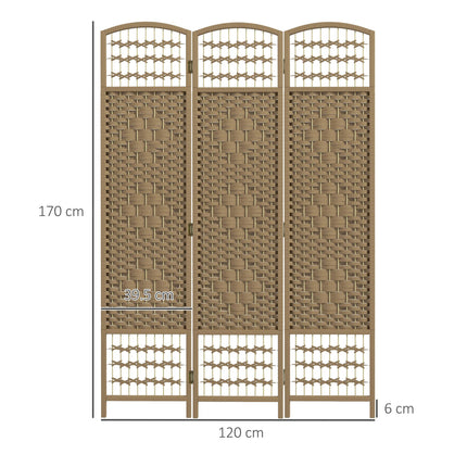3 Panel Folding Room Divider, Privacy Screen, Paravent Partition Separator for Living Room, Bedroom, Natural Wood