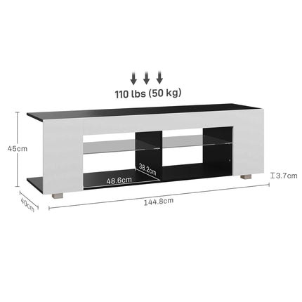 Multi-Shelf TV Cabinet, with Adjustable LED Lights - White