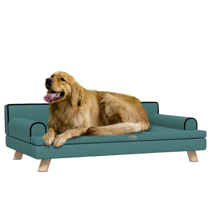 Dog Sofa with Pine Wood Legs and Water-Resistant Fabric for Medium & Large Dogs 100x62x32 cm - Green