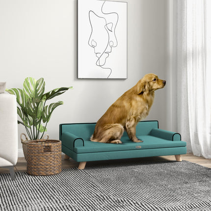 Dog Sofa with Pine Wood Legs and Water-Resistant Fabric for Medium & Large Dogs 100x62x32 cm - Green