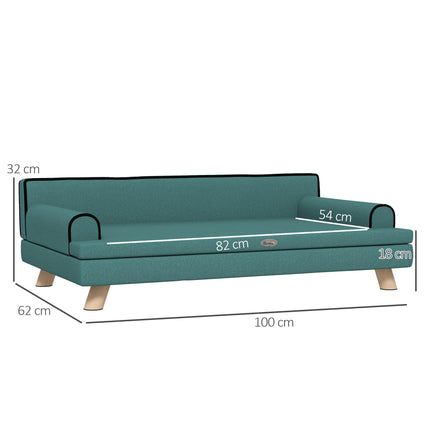 Dog Sofa with Pine Wood Legs and Water-Resistant Fabric for Medium & Large Dogs 100x62x32 cm - Green