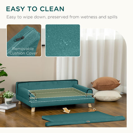 Dog Sofa with Pine Wood Legs and Water-Resistant Fabric for Medium & Large Dogs 100x62x32 cm - Green