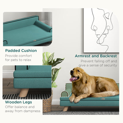 Dog Sofa with Pine Wood Legs and Water-Resistant Fabric for Medium & Large Dogs 100x62x32 cm - Green