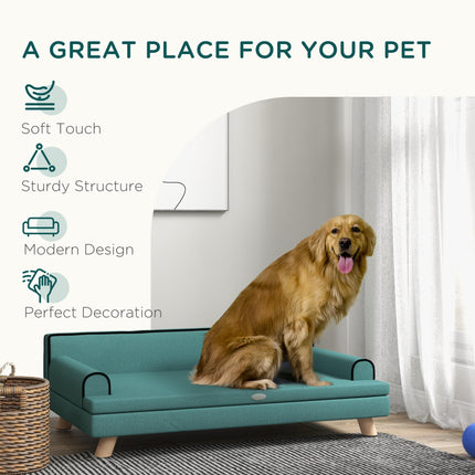 Dog Sofa with Pine Wood Legs and Water-Resistant Fabric for Medium & Large Dogs 100x62x32 cm - Green
